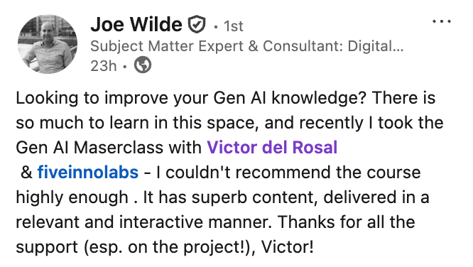 Joe Wilde testimonial